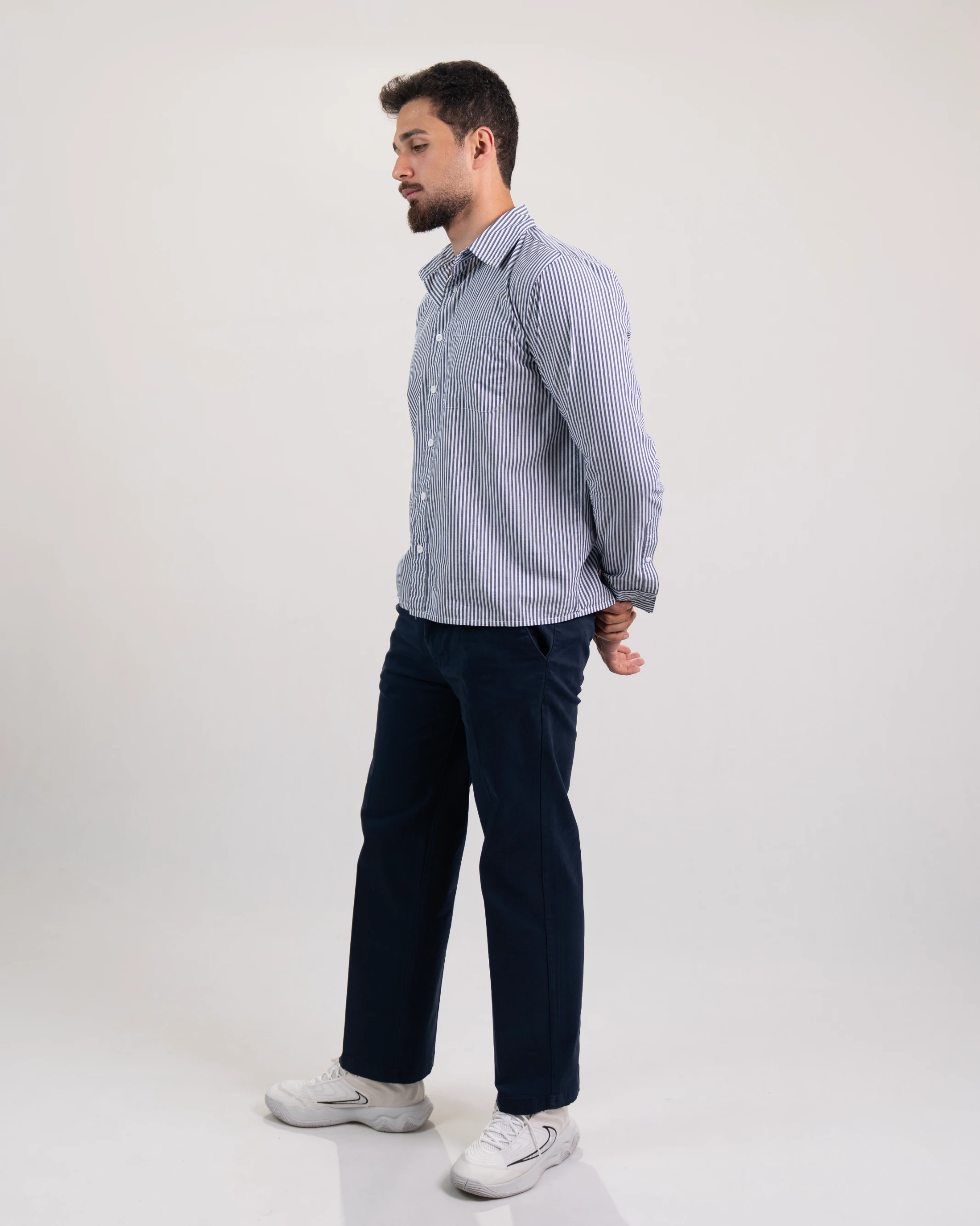 BLUE STRIPED RELAXED LONG SLEEVE